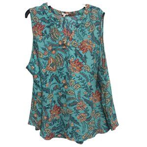Maurices Womens Blouse Top  Size 3X Blue Floral BOHO Festival Sleeveless